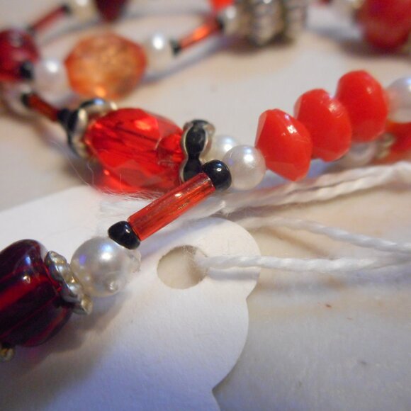 HandCrafted Necklace about 25" ...… red, white, silver and small black beads … - Picture 10 of 12